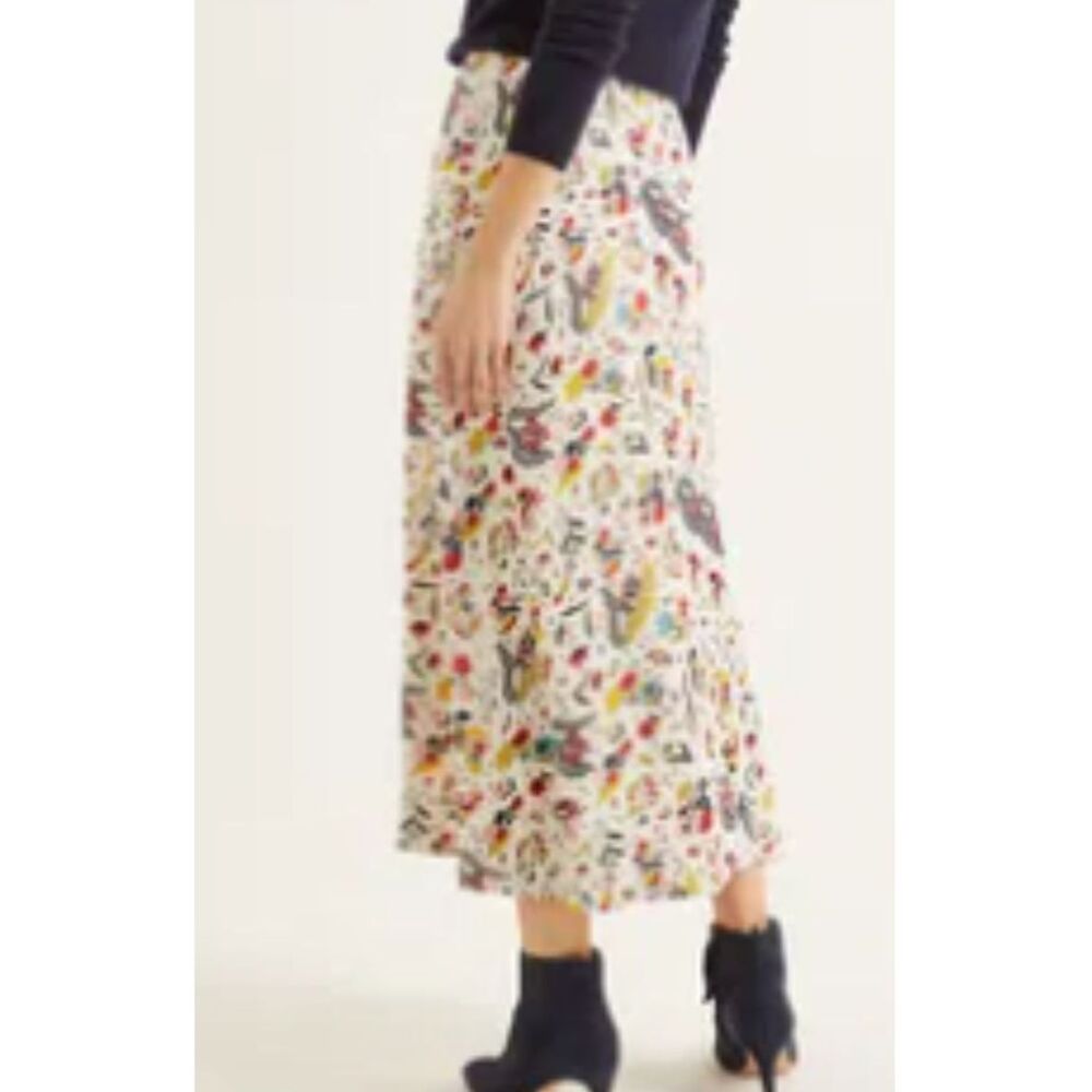 Boden Thelma whimsical bird-and-floral print skirt